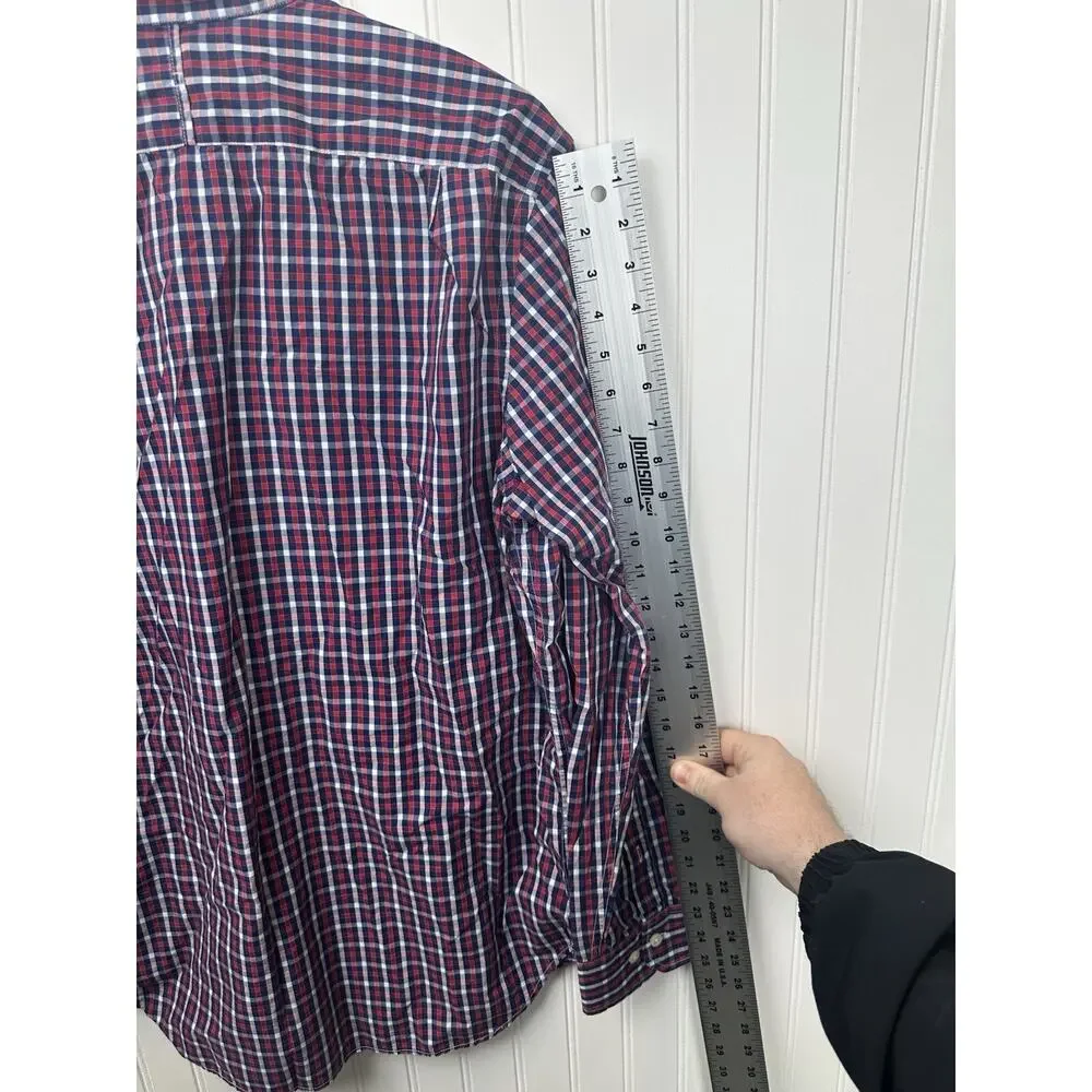 Banana‎ Republic Button Front Men L Red Blue Gingham Soft Wash Cotton Workwear